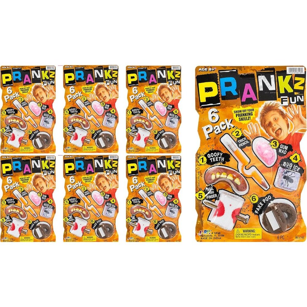 Prank Kit for Kids 6 Sets 6 Different Gag Toys - Big Scary Teeth, Fake Poo, Pran